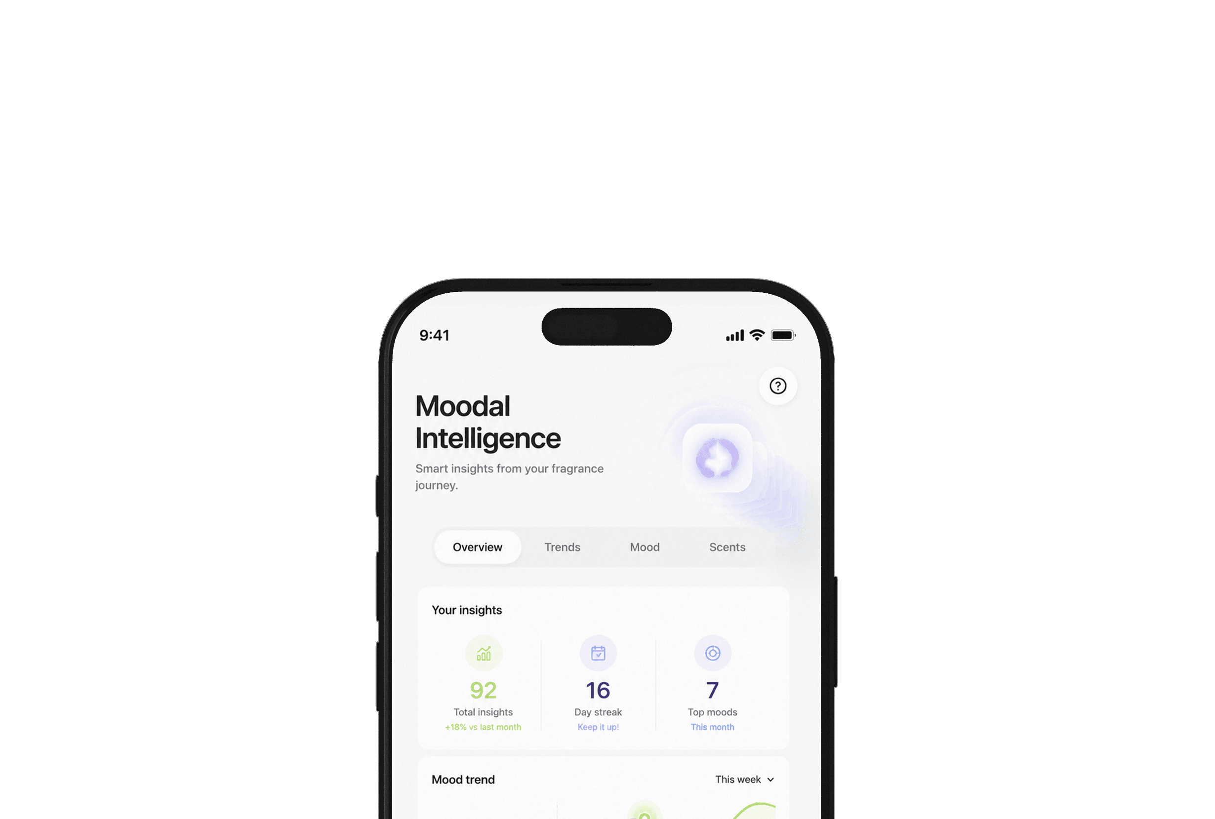 Moodal discover app screen shown on a phone